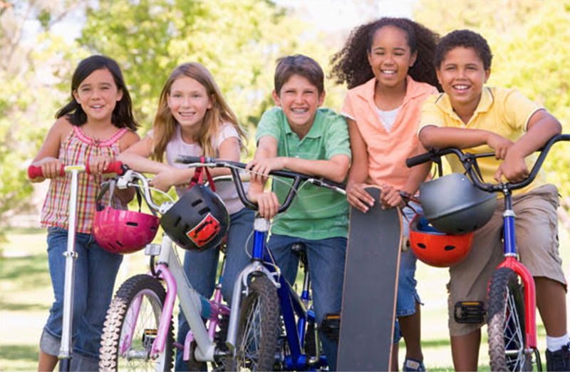 five kids on bikes